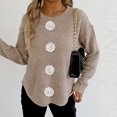 thumbnail image 5 of Floral Crew Neck Sweaters Womens Fall Chunky Knit Pullover Tops Loose Fashion Long Sleeve Ladies Sweater Khaki, S, 5 of 7