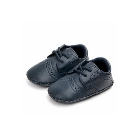 

Woobling Unisex Baby Dress Shoes Lace Up Walking Sneakers First Walker Crib Shoe Wedding Moccasins Lightweight Slippers Rubber Soft Sole Cute Dark Blue 5C