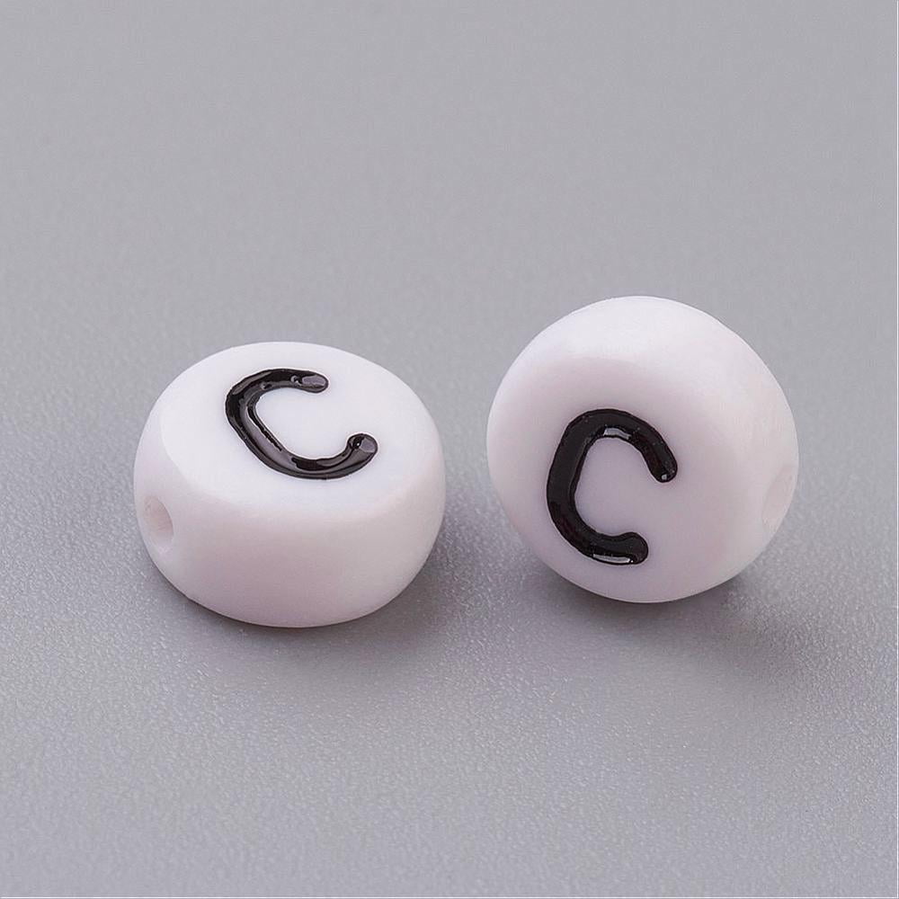 Acrylic Beads with Horizontal Hole Letter Flat Round Letter C 7x4mm Hole: 1.2~1.8mm about 3500pcs/500g DIY