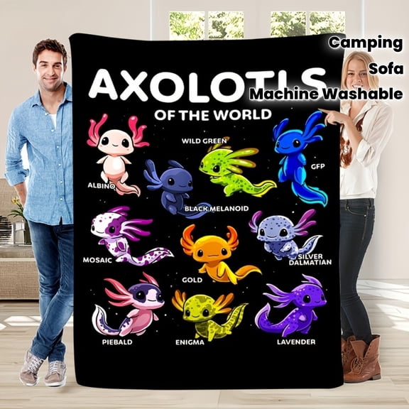 Axolotl Themed Flannel Fleece Throw Blanket Glam Style Machine Washable Tear Resistant Knitted All Season Multipurpose for Sofa Bed Office Camping Perfect Gift