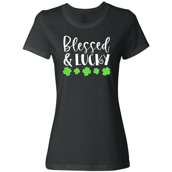 Inktastic Blessed and Lucky 4 Leaf Clovers St. Patrick's Day Women's T-Shirt