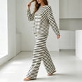 thumbnail image 4 of Aimik Lounge Sets for Women Striped Long Sleeve Crewneck Top and Wide Leg Long Pants Set Fall Winter Casual Womens Striped Set, 4 of 6