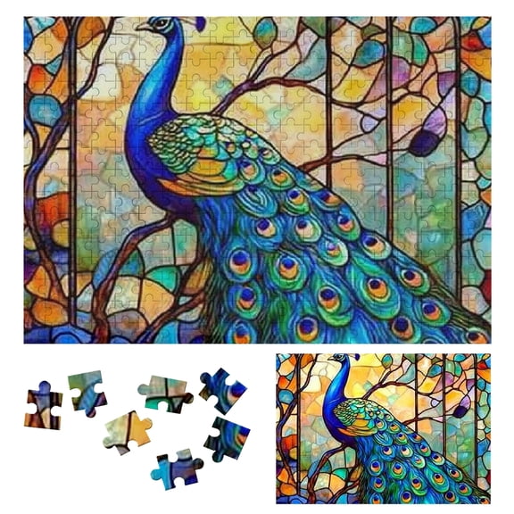 Patifu Wooden Jigsaw Puzzle Peacock Theme for Family and Friends Gift, Eco-Friendly Wood Craft 300 PCS