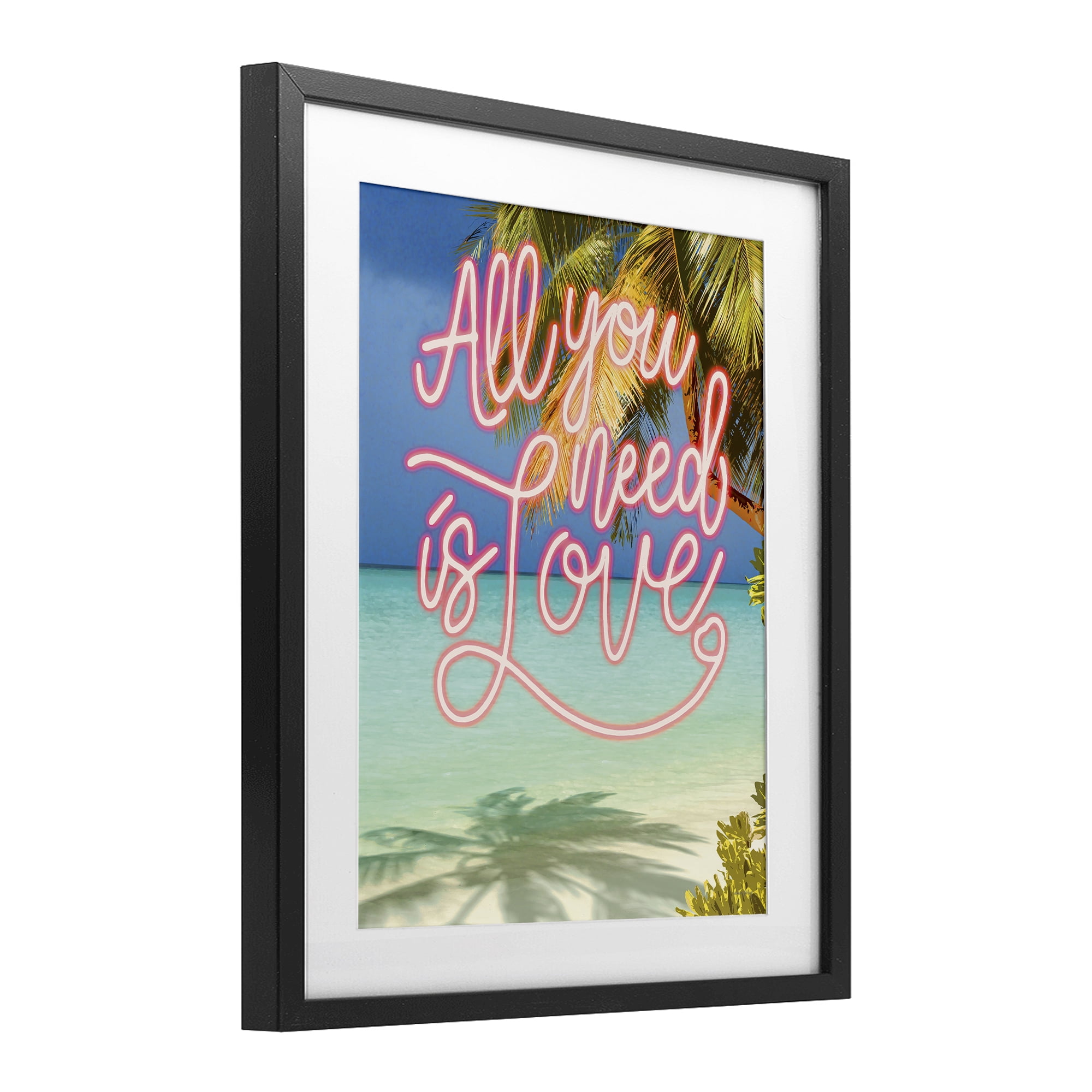 Stupell Industries Tropical All You Need Is Love Black Framed Print Under Glass, design by Amber Sterling
