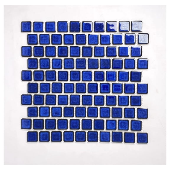 1x1 Cobalt Blue Square (Exact Size 1-1/8 in.) Brick Porcelain Mosaic Floor Wall Pool Tile Backsplash on Mesh 12x12 for Kitchen, Swimming Pool, Bathroom Shower, Accent Decor (1 Sheet)