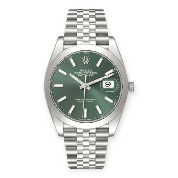 Pre-Owned Rolex Datejust 41 Mint Green Dial 126300 Steel Mens Watch