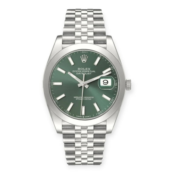 Pre-Owned Rolex Datejust 41 Mint Green Dial 126300 Steel Mens Watch