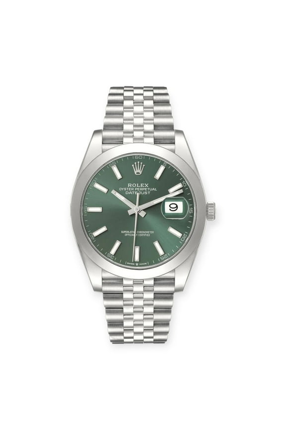 Pre-Owned Rolex Datejust 41 Mint Green Dial 126300 Steel Mens Watch