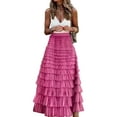 thumbnail image 2 of Women'S Long Maxi Tulle Skirts A Line Ruffle High Waisted Tiered Layered Mesh Tutu Skirt Petticoat Rose Red L, 2 of 8