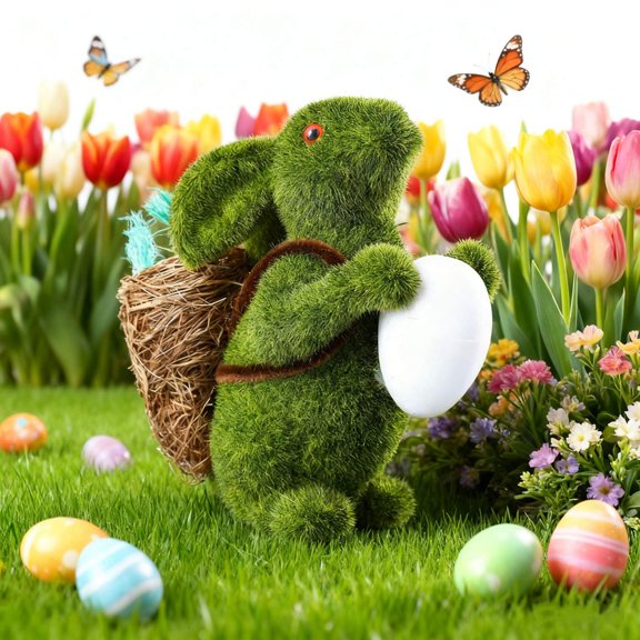 Easter Rabbits Decorations Green Flocking Moss Sculpture Outdoor Resin Rabbits Ornament Handcrafted Small Animals Plastic Foam Animals