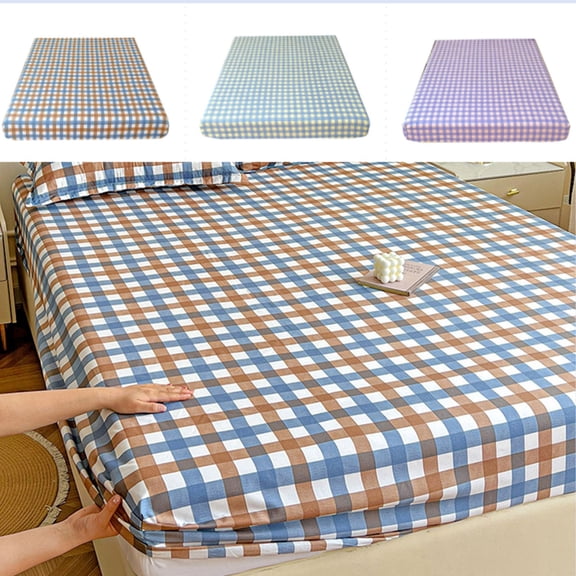 FEOLGEHLY Washed Cotton Fitted Sheet Queen, Dust Proof Full Wrap Mattress Protector Cover, Non Slip Fixed Elastic Edge Bed Cover Soft Skin Friendly Stain Resistant Wrinkle Resistant, 87x79 in (A)