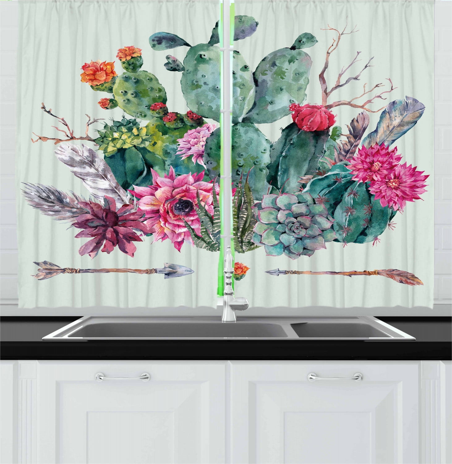 2 Panels Cactus Curtains Living Room Window Curtain Drapes Bedroom Kitchen Decor 