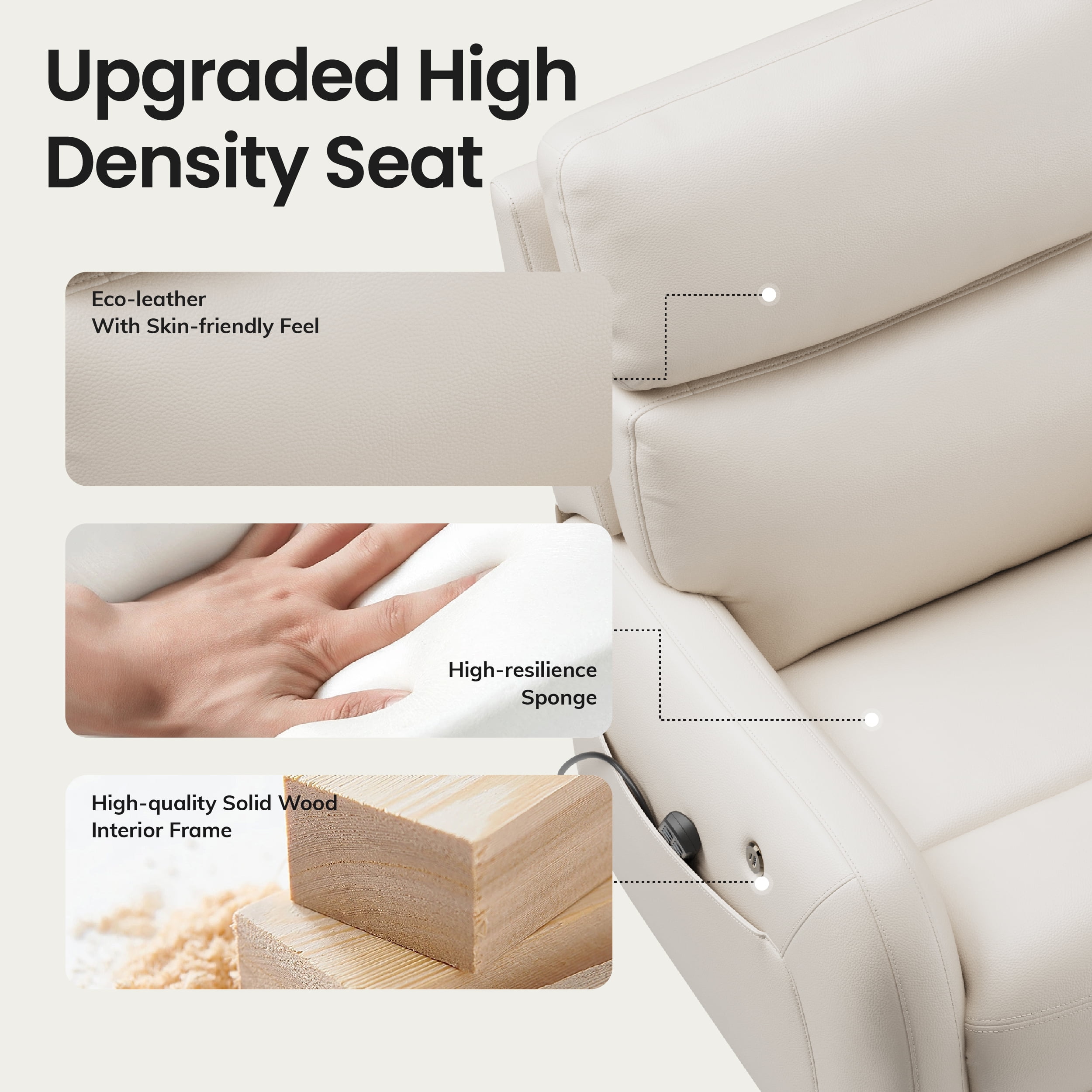 COLAMY Ascend Dual Motor Power Lift Recliner Chair with Massage and Heat for Elderly People, USB Charging Ports, Beige