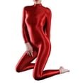 thumbnail image 3 of Zaldita Women's Shiny Spandex Unitard High Neck Long Sleeves Ankle Length Leotard Jumpsuit Red One Size, 3 of 4