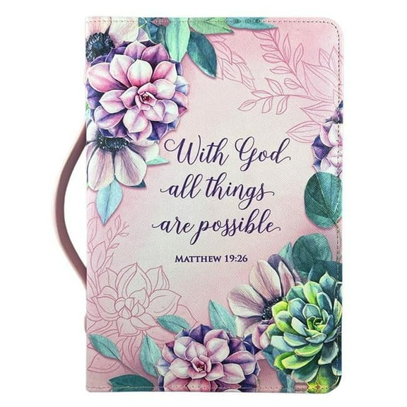 White Dove Designs 205646 Bible Cover - with God All Things, Pink & Floral - Extra Large