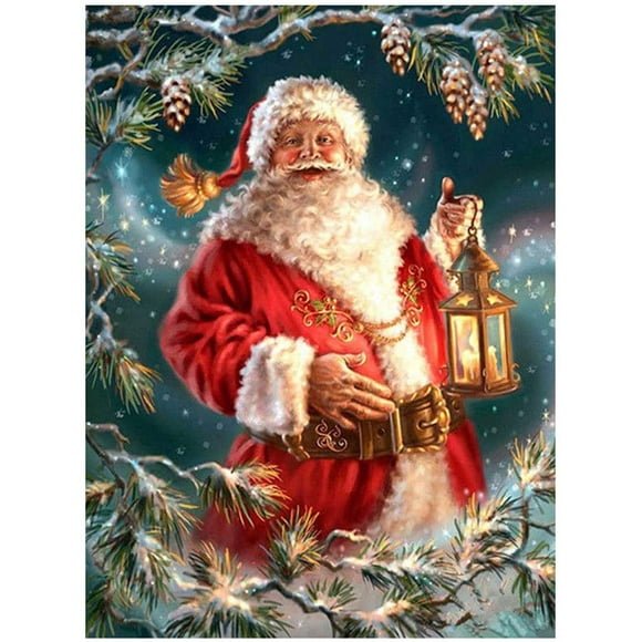 Jinsinto 5D Diamond Painting Christmas Lantern Full Diamond Santa Claus Kit, DIY Diamond Embroidery Painting Art Craft Mosaic Making Home Wall Decor (12x16 inch)