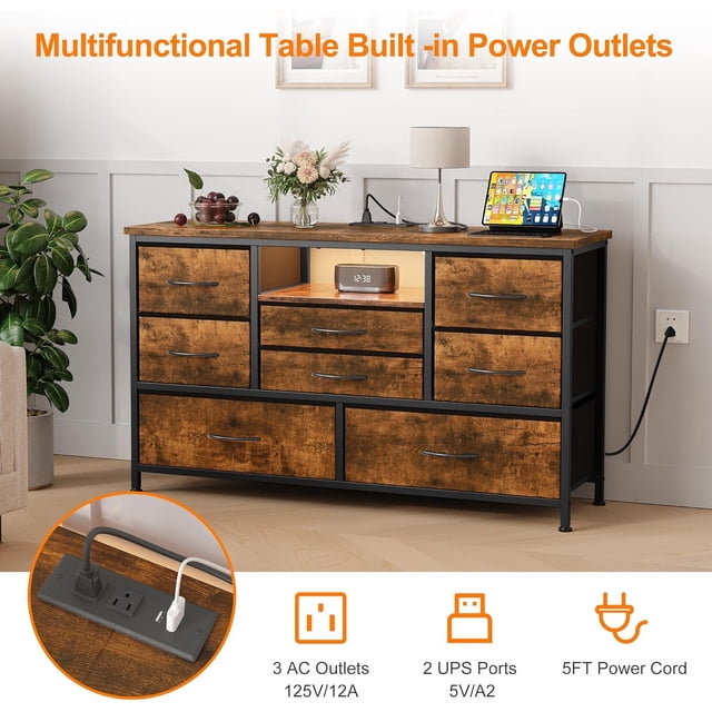 Historyli Mueble de TV de 47,4 pulgadas con 8 cajones para televisores de hasta 50 pulgadas,cómoda con cajones,luz LED RGB y toma de corriente,cómoda para pasillo