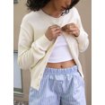 thumbnail image 3 of FOCUSNORM Cardigan Léger en Tricot pour Femmes Couleur Unie Manches Longues Col Rond Fermeture à Boutons devant, 3 of 5
