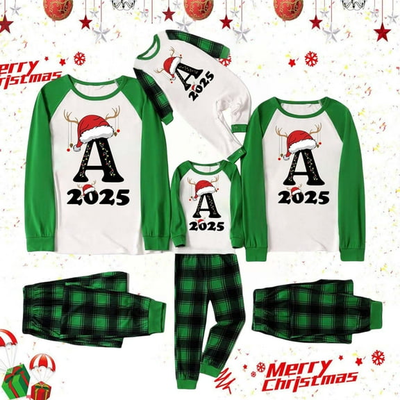 Uaswgudfs Christmas Family Matching Baby Onesie Plaid Santa Initial "A" 2025 Print Long Sleeve Holiday Sleepwear Jumpsuit
