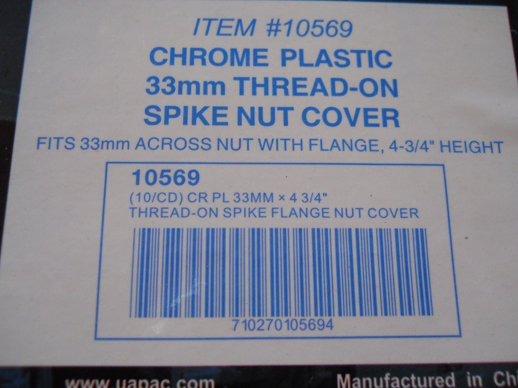 United Pacific 10569 Chrome 33mm by 4-3/4 inch Thread-on Super Spike Nut Cover 10 Pack 
