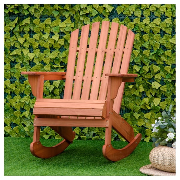 Adirondack Rocking Chair, Teak Wood, Slatted Design, Ergonomic, Rustic Outdoor Patio Furniture for Porch, Backyard, Garden