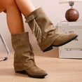 thumbnail image 5 of Viluyesy Womens Flodover Boots, Wide Calf Pointed Toe Pull-On Retro Tassel Mid Calf Slouchy Boots Khaki US7, 5 of 9