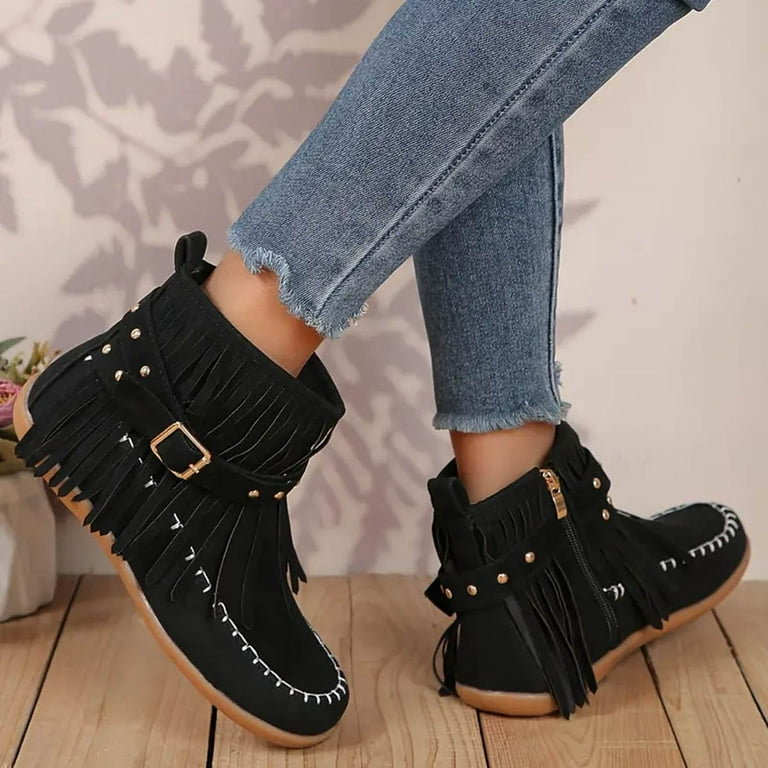 Arch Support Comfy Flat Ankle Boots PLLFRLRT Soft Leather Booties