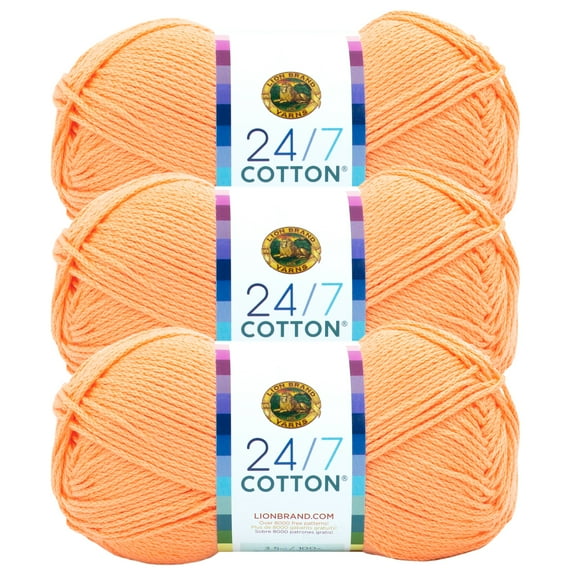 Lion Brand Yarn 24/7 Cotton Creamsicle Medium Mercerized Cotton Yarn 3 Pack