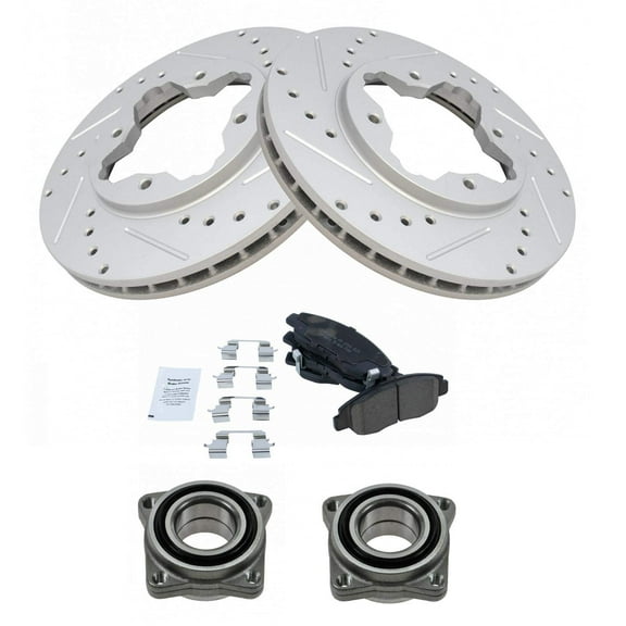 TRQ Front Performance Brake Pad & Rotor Kit Brake Pads Brake Rotors Set Wheel Hub Bearing Module Ceramic Premium G-Coated Fits Select 1997 Acura CL 1990-1997 Honda Accord