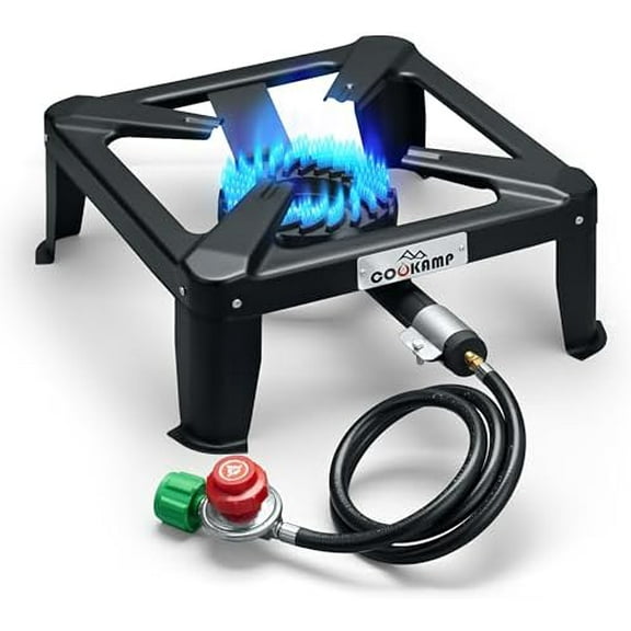 Propane Burner for Outdoor Cooking, 120,000 BTU Single 7" Round Burner, 16" Square Steel Cooktop!SA1730