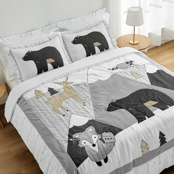 Sweet Jojo Designs Woodland Friends Grey and White Full/Queen Bed Comforter 3 Piece Bedding Set - 3 Piece