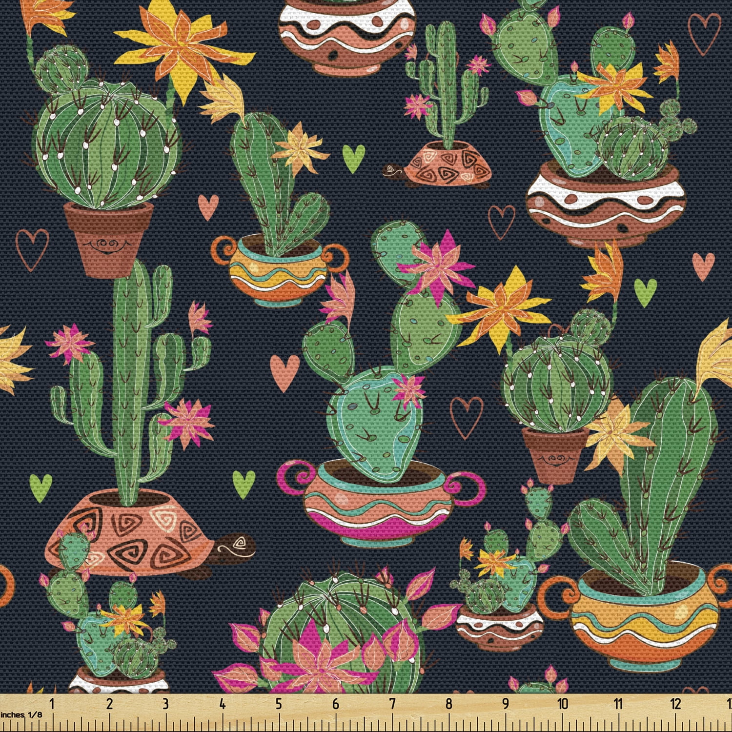 Cactus Print Upholstery Fabric by the Yard Colorful Layout of Different