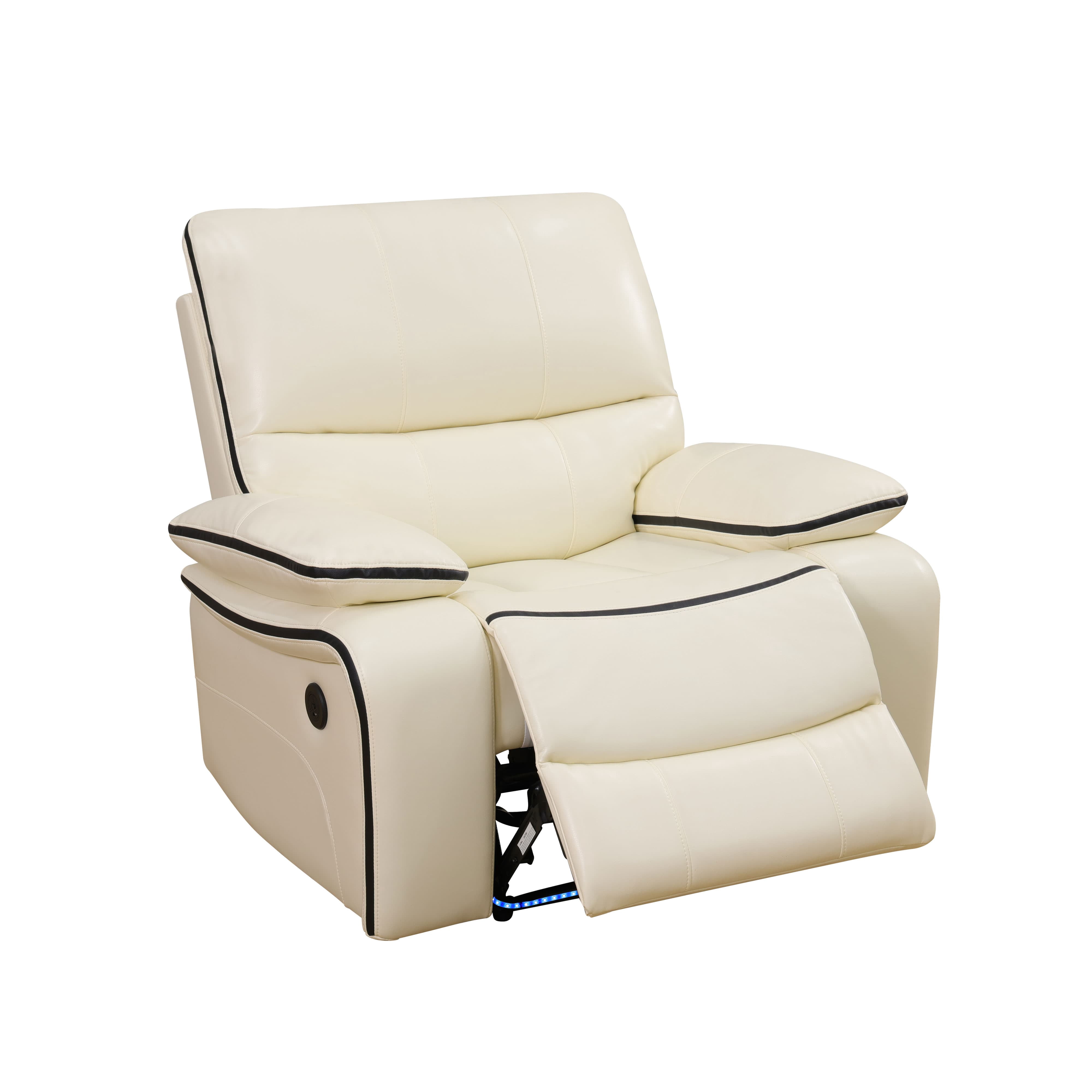 MAYEERTY Power Recliner Chair, Electric Bonded Leather Reclining Chair with USB Charging & Adjustable Backrest for Living Room, Off-White