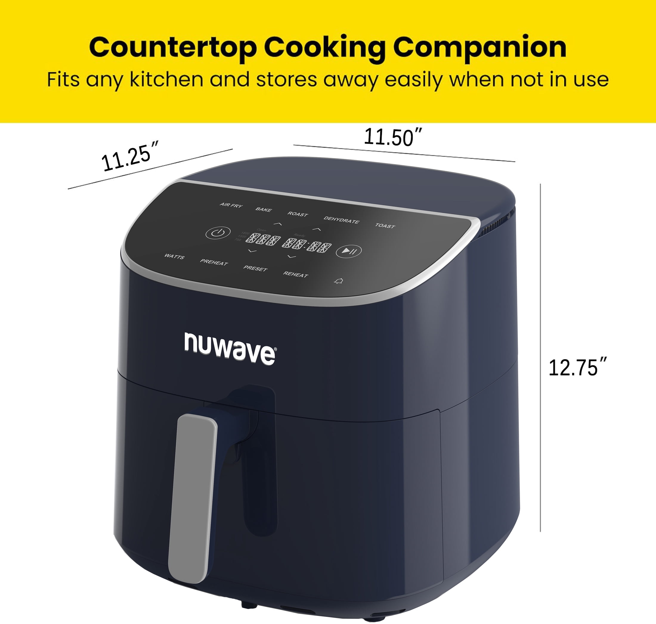 Nuwave Air Fryer Plus, 8QT Airfryer Smart Digital Touchscreen and 50°F~400°F in Precise 5°, 5 Cook Functions, 100 Presets & 50 Memory, Powerful 1800W for Quick and Easy Meals, Deep Blue