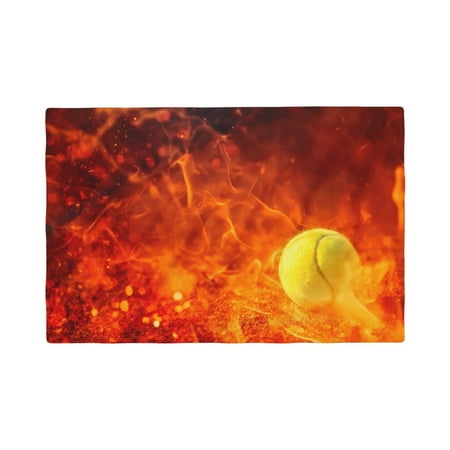

Placemats Set of 4 Tennis Ball In Fire Place mats for Dining Table Indoor/Outdoor Cute Heat Resistant Washable Table Mats(18 x 12 )