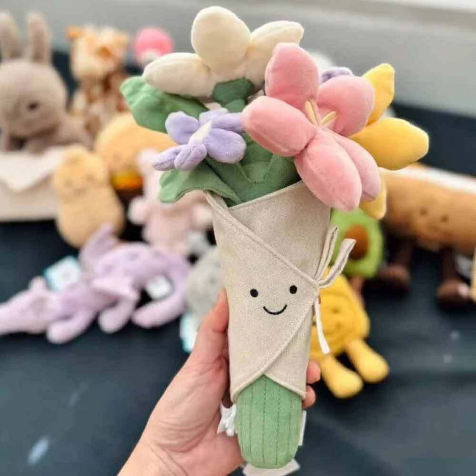 flowers with stuffed animals