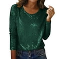 thumbnail image 2 of Xdegoge V Neck Sequin Tops for Women Long Sleeve Sparkly Blouse Dressy Casual Loose Night Going Out Top New Years Eve Shirt Cocktail Holiday Party Shirts, 2 of 8