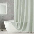 thumbnail image 5 of Dznils Boho Tassel Shower Curtain with Hooks, Farmhouse Thick Cloth Linen Fabric Bathroom Curtain, Green, 72" x 72", 5 of 9