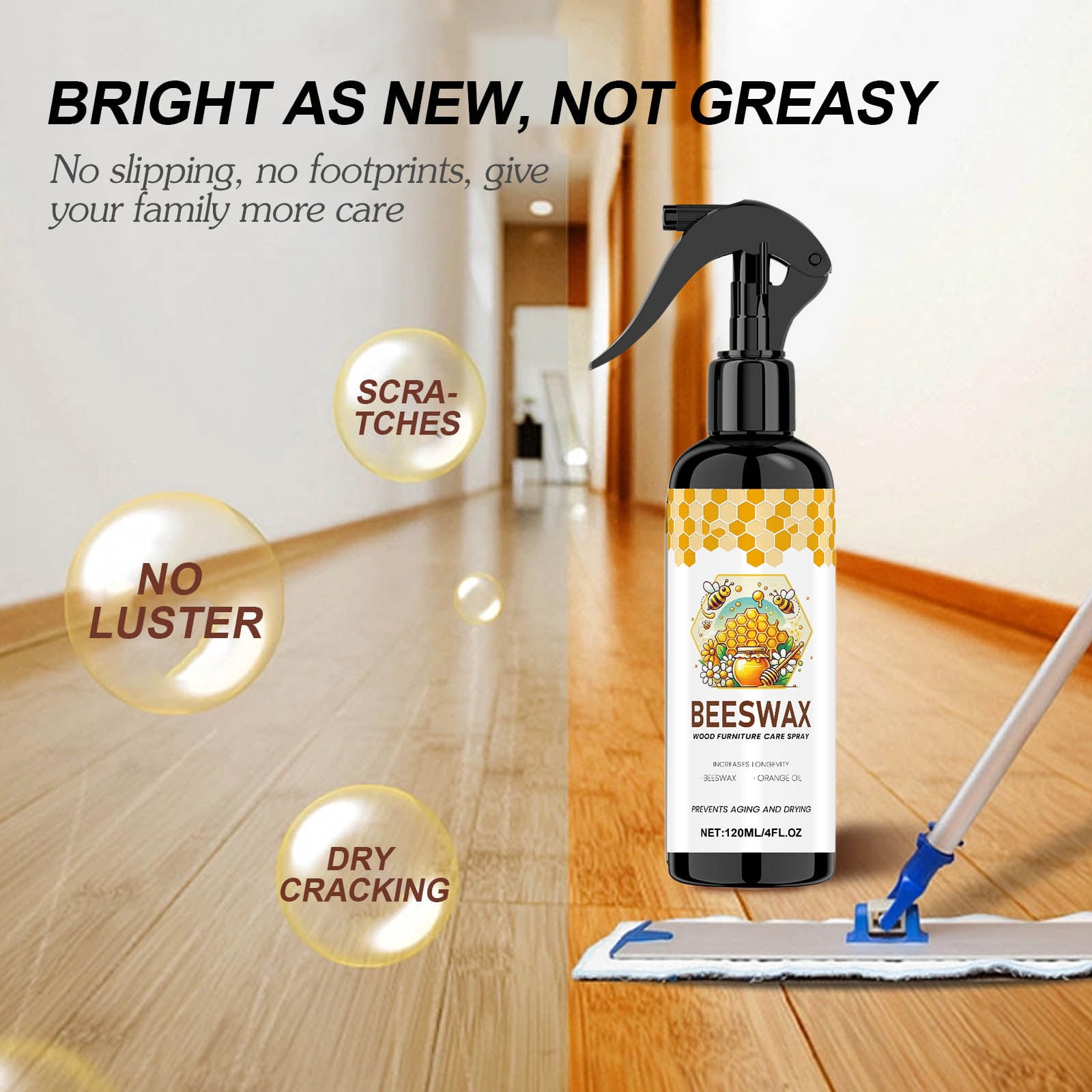 Meottam 2 Pack Natural Beeswax Spray Furniture Polishes, The Micro Molecularized Beewax Care Restorer For Furniture Floor, for Furniture, Floor, Tables, Cabinets (4 fl oz)