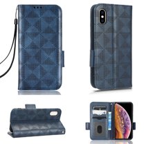 Dteck Wallet Case for iPhone XS Max, Flip Magnetic Synthetic Leather with Hand Strap Credit Card Slots Kickstand Business style Phone Cover For iPhone XS Max, Blue