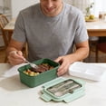 thumbnail image 2 of Bento Lunch Box for Adults With Double-Layered Compartment 1500 mL Capacity Microwave-Safe Plastic Container With Fork and Spoon, 2 of 6