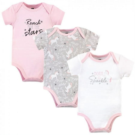 UPC: 0660168583380 | Hudson Baby Infant Girl Cotton Bodysuits 3pk  Whimsical Unicorn  6-9 Months