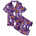 thumbnail image 5 of BOOMNY Halloween Girls 2 Peice Pajamas Sets Hallowmas Pumpkin Ghost Graphic Short Sleeve Buttons Sleepwear Tops Shorts Pjs Set for Kids Cozy Loungewear Homewear, 5 of 6