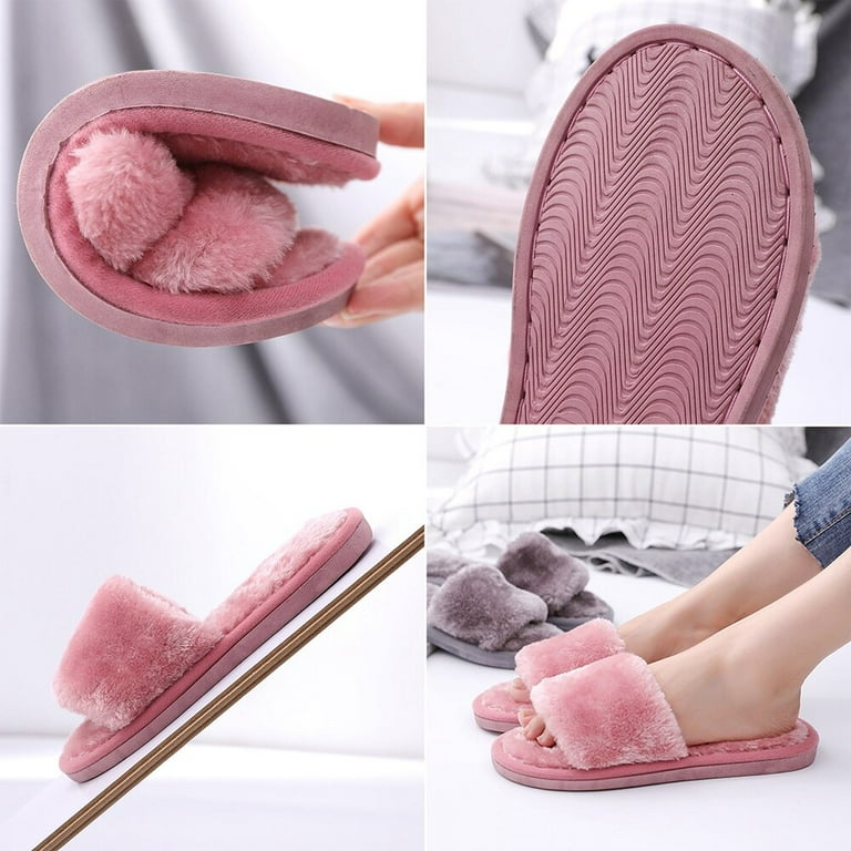 Fur Slides Women Summer Furry Slippers Fluffy Home Shoes Ladies