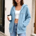 thumbnail image 2 of RotHome Women's Small Zip Up Hoodie Long Sleeve Fleece Lined Open Front Cardigan with Pockets Casual Loose Fit Drop Shoulder Sweatshirt Light Blue S, 2 of 9
