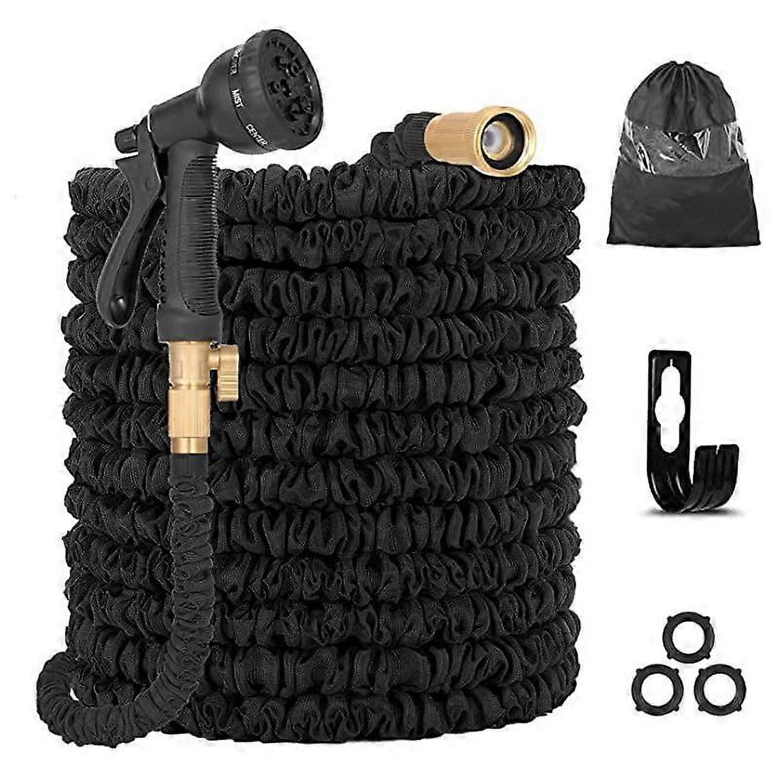 Expandable Garden Hose up to 30m with 8 Function Spray Gun,Brass Fittings,Hose Holder,Storage Bag(Black)