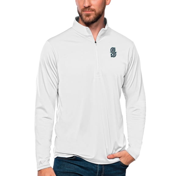 Men's Antigua White Seattle Mariners Tribute Quarter-Zip Pullover Top