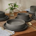 thumbnail image 3 of Gibson Elite Deerfield 16-Piece Stoneware Dinnerware Set – Stackable Plates and Bowls, Reactive Glaze Finish, Service for 4 - Soft Gray, 3 of 18