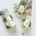thumbnail image 4 of White Corsage Wrist Flower Set,  Artificial Hand Flower, Bridesmaids Wrist Flower, Men Boutonniere for Wedding Supplies, Homecoming (Style 4), 4 of 7