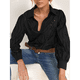 thumbnail image 4 of Blusa de Mujer con Mangas Largas Abullonadas, Cuello en V, Botones, Encaje Calado y Bordado Negro S, 4 of 10